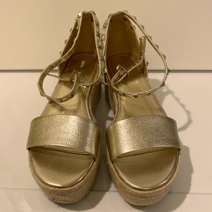 Marc Fisher Gold Leather Platform Espadrilles